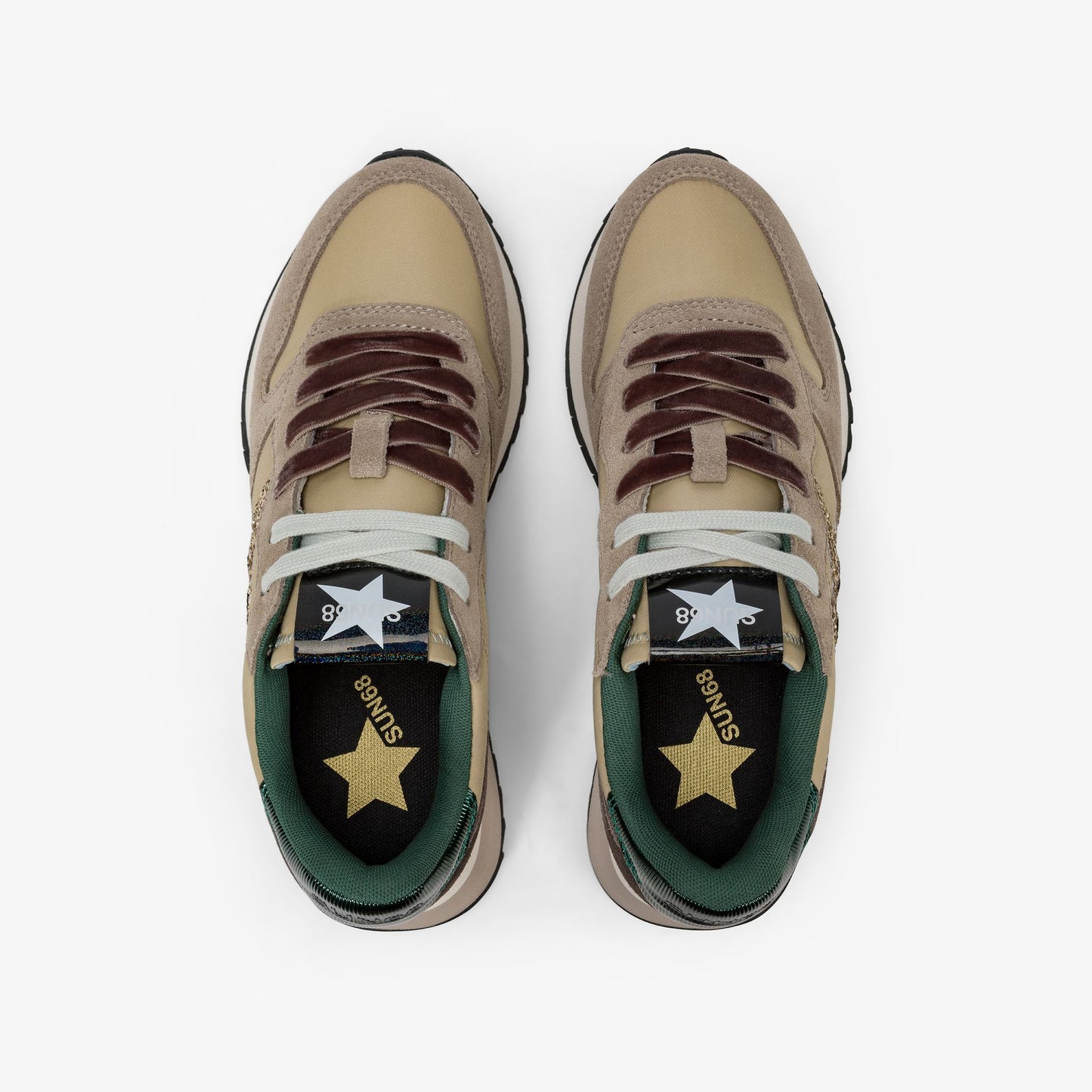 Sneaker Stargirl Glitter in nylon e suede beige scuro