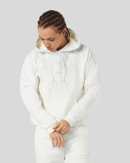 WHITE HOODIE WITH GREY EMBROIDERY LIGHTNING