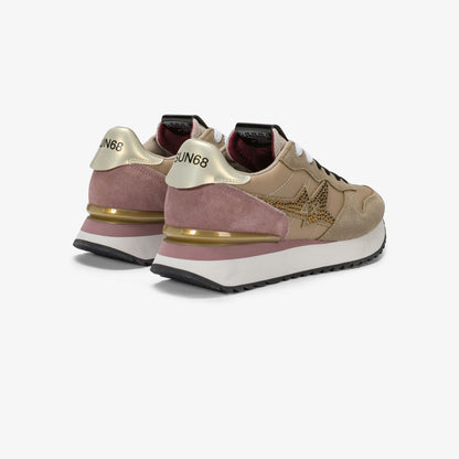 Sneaker Stargirl in suede e nylon con strass beige scuro