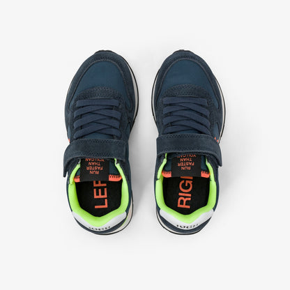 Sneaker Boy's Tom Fluo in nylon e suede blu navy
