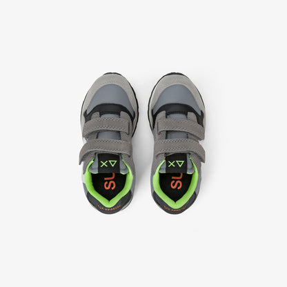 Sneaker Boy's Jaki Fluo in nylon e suede grigio medio