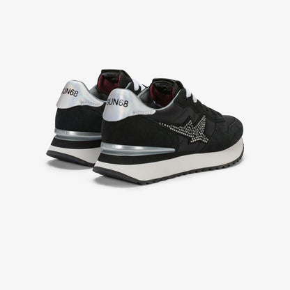 Sneaker Stargirl in suede e nylon con strass nero