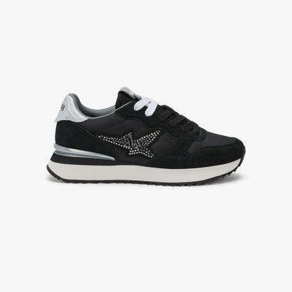 Sneaker Stargirl in suede e nylon con strass nero