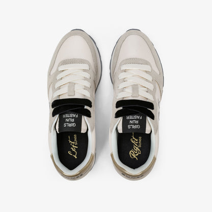 Sneaker Ally Gold Silver in suede e nylon bianco panna