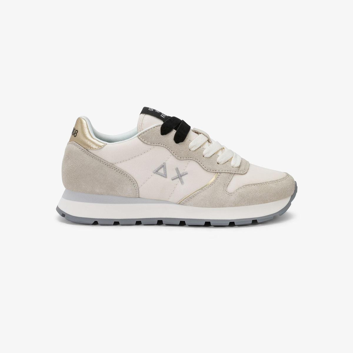 Sneaker Ally Gold Silver in suede e nylon bianco panna