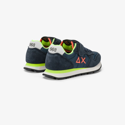 Sneaker Boy's Tom Fluo in nylon e suede blu navy