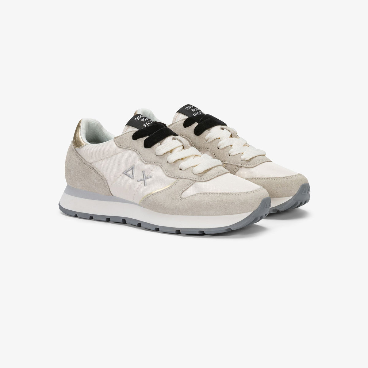Sneaker Ally Gold Silver in suede e nylon bianco panna