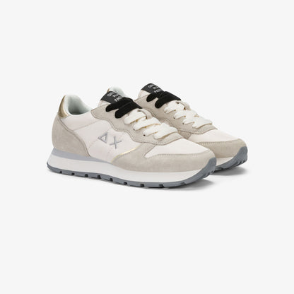 Sneaker Ally Gold Silver in suede e nylon bianco panna