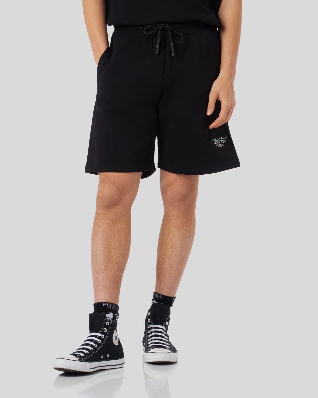 BLACK SHORTS WITH GOTIC LOGO