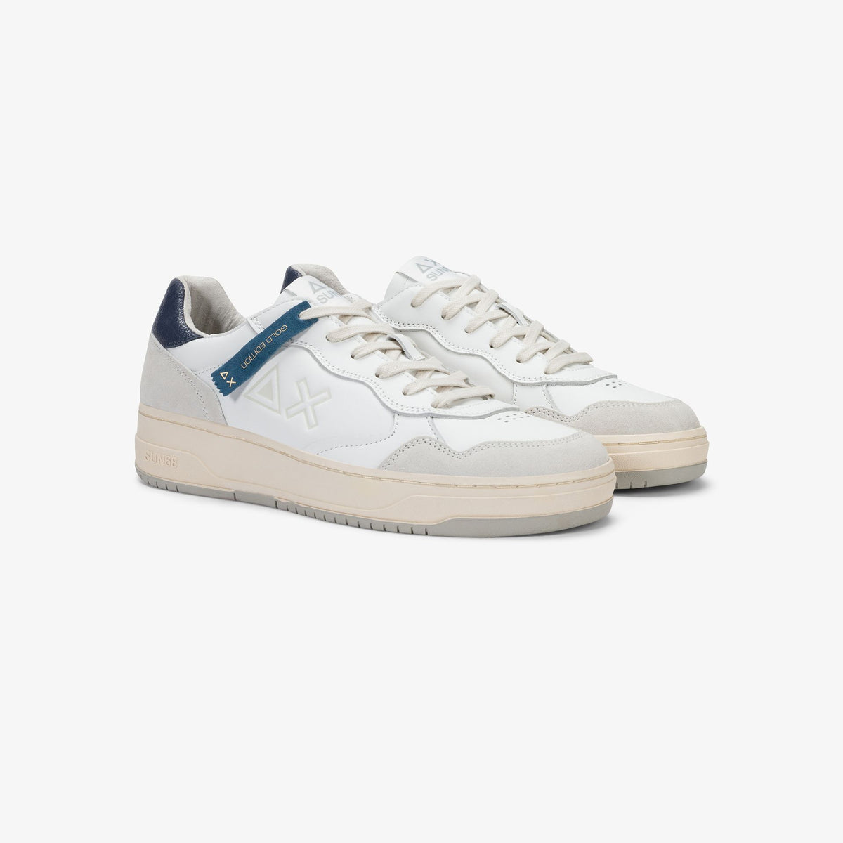 Sneaker Big Basket Evo in pelle bianco/navy blue