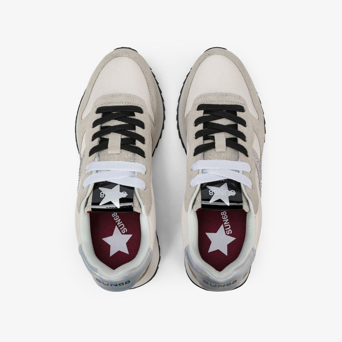 Sneaker Stargirl in suede e nylon con strass bianco panna