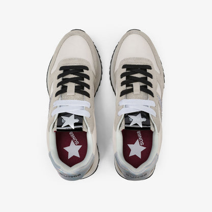 Sneaker Stargirl in suede e nylon con strass bianco panna