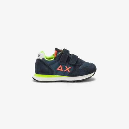 Sneaker Boy's Tom Fluo in nylon e suede blu navy