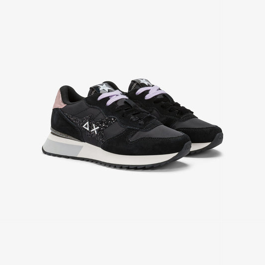 Sneaker Stargirl Glitter in nylon e suede nero