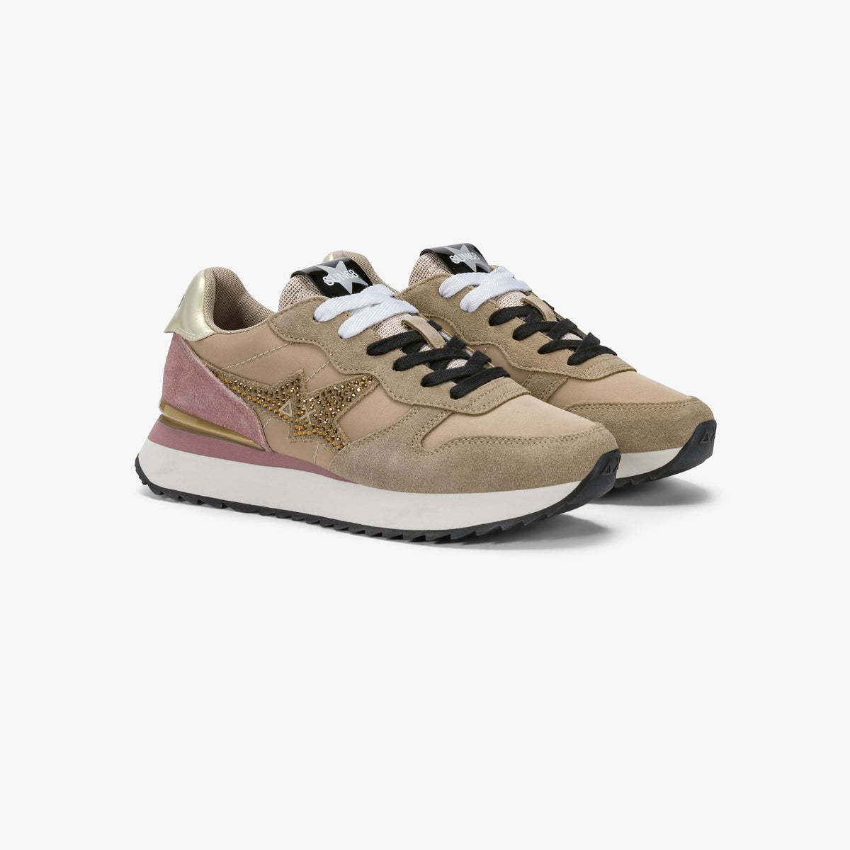 Sneaker Stargirl in suede e nylon con strass beige scuro