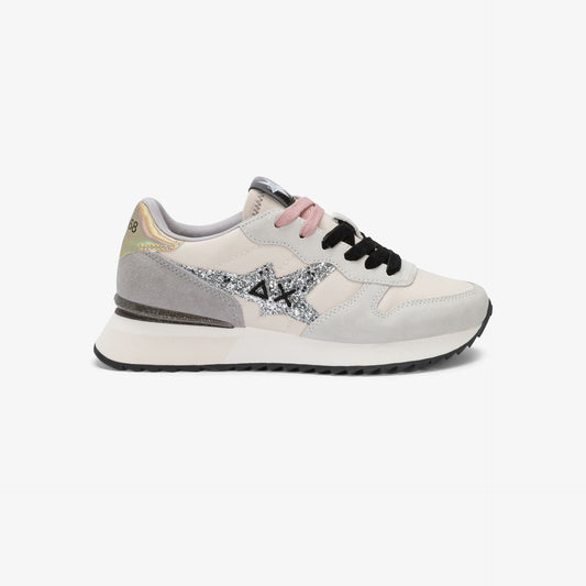 Sneaker Stargirl Glitter in nylon e suede bianco panna