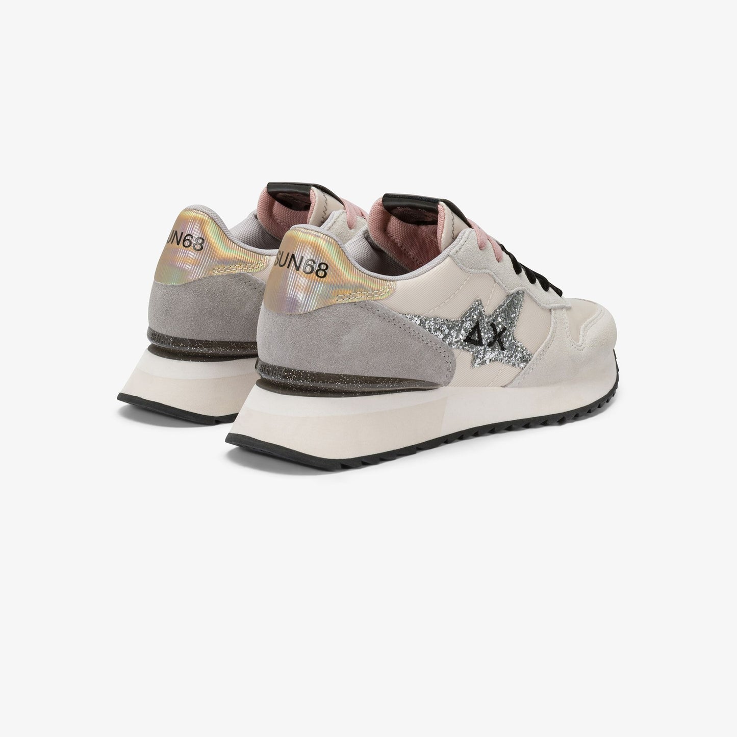 Sneaker Stargirl Glitter in nylon e suede bianco panna