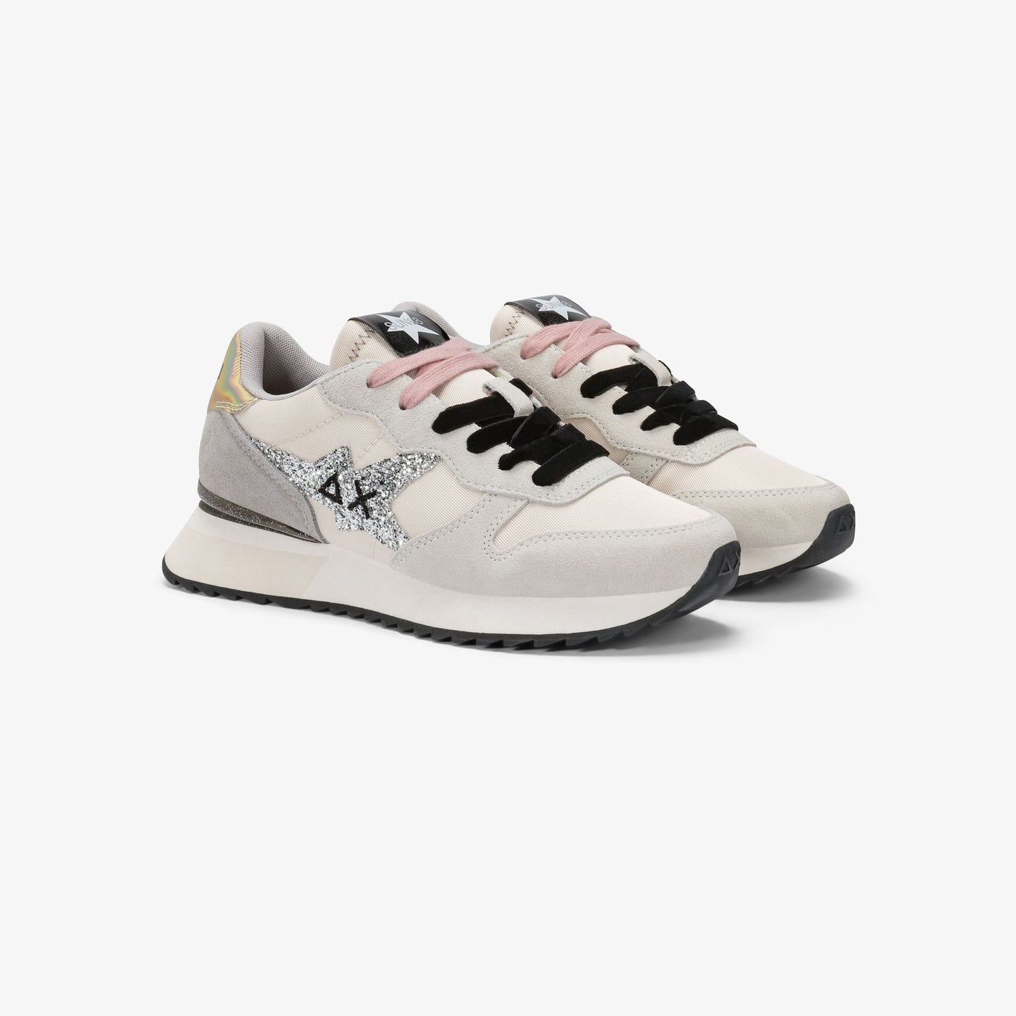 Sneaker Stargirl Glitter in nylon e suede bianco panna
