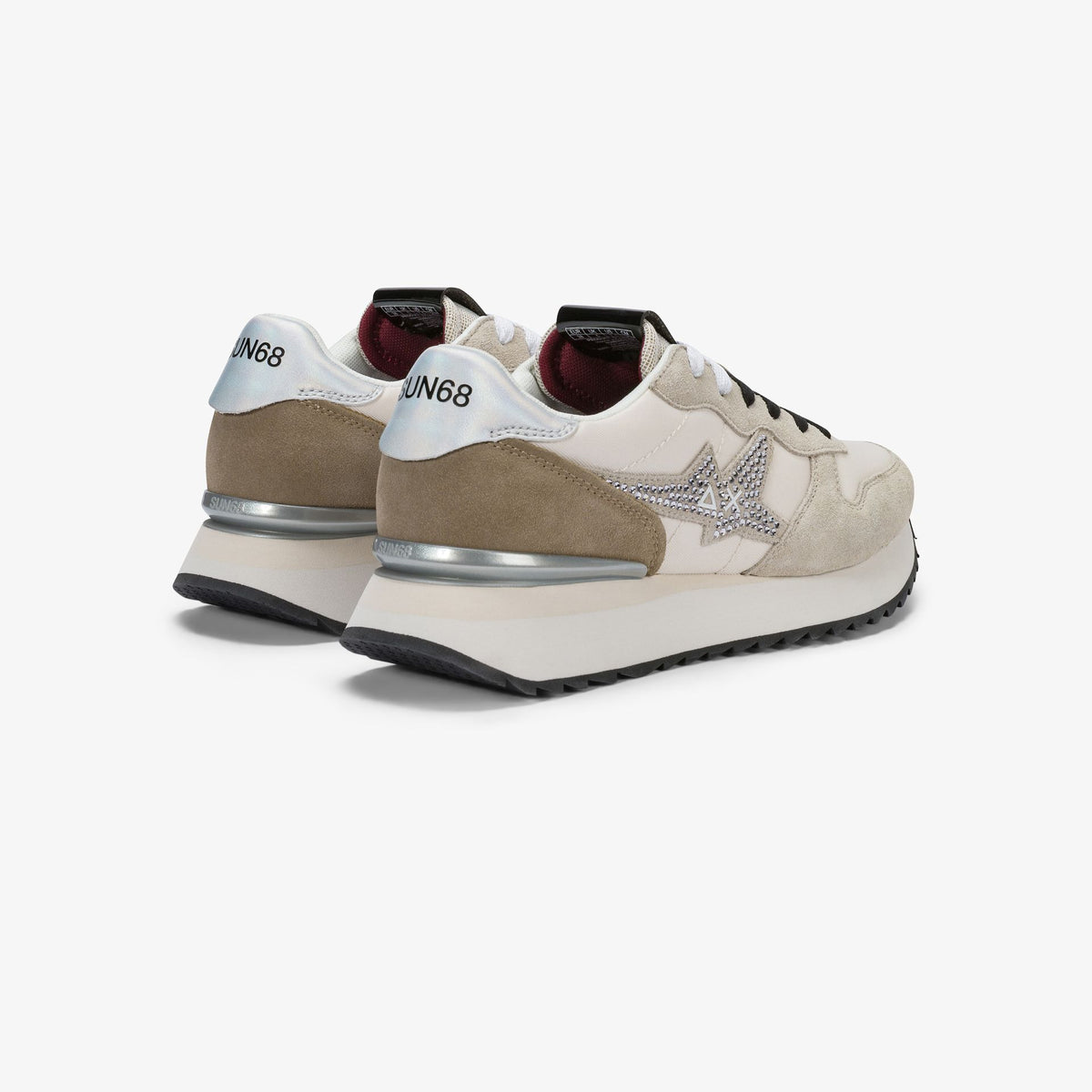 Sneaker Stargirl in suede e nylon con strass bianco panna