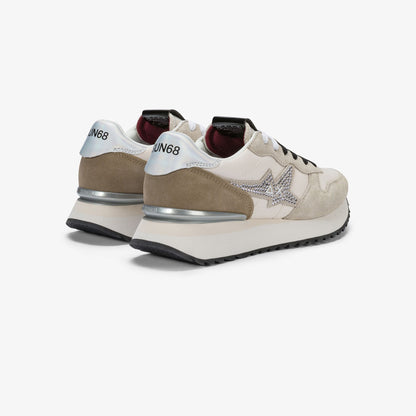 Sneaker Stargirl in suede e nylon con strass bianco panna