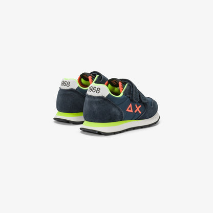 Sneaker Boy's Tom Fluo in nylon e suede blu navy