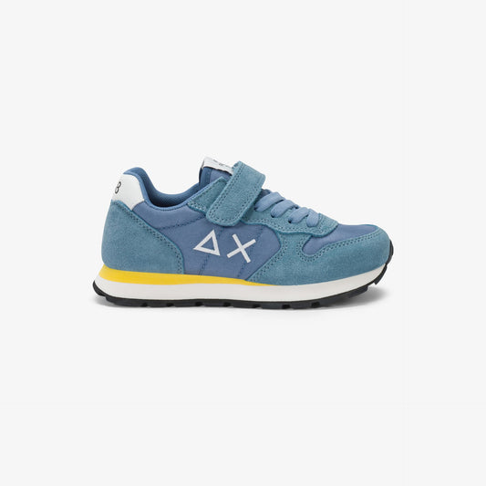 Sneaker Boy's Tom Solid in nylon e suede blu avio