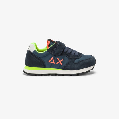 Sneaker Boy's Tom Fluo in nylon e suede blu navy