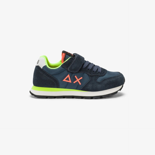 Sneaker Boy's Tom Fluo in nylon e suede blu navy