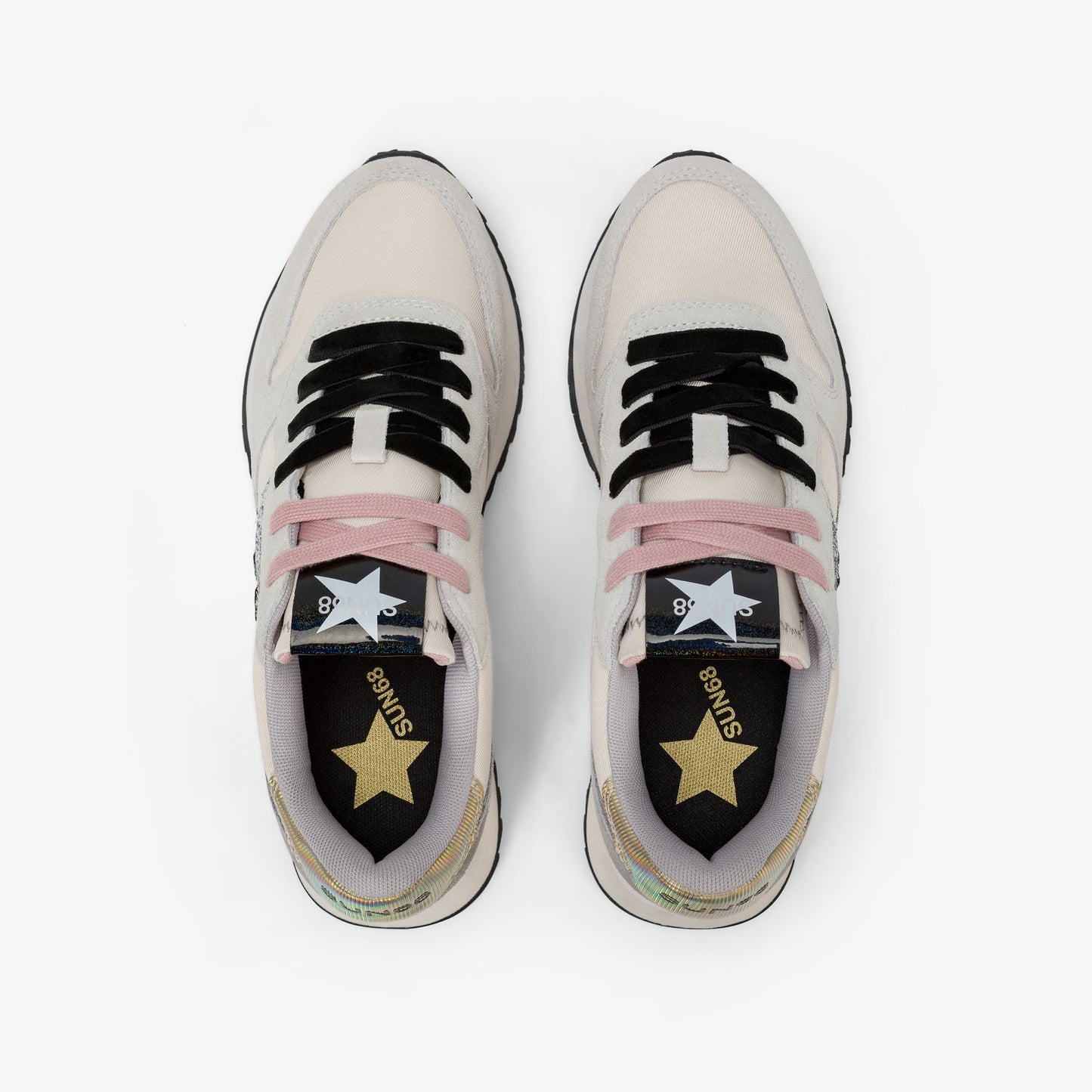 Sneaker Stargirl Glitter in nylon e suede bianco panna