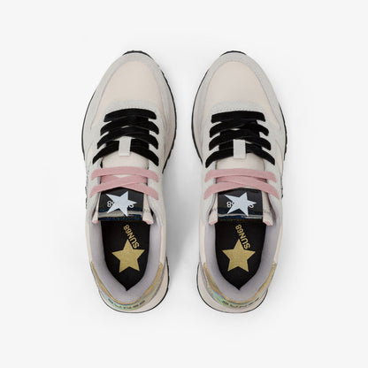 Sneaker Stargirl Glitter in nylon e suede bianco panna