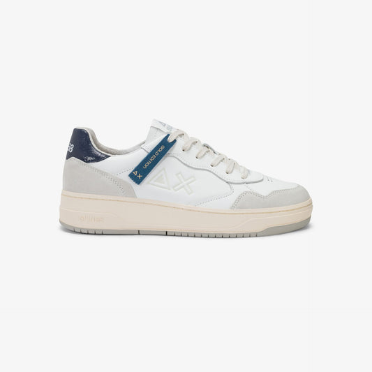 Sneaker Big Basket Evo in pelle bianco/navy blue