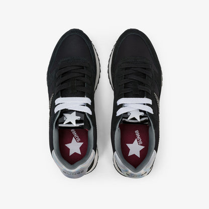 Sneaker Stargirl in suede e nylon con strass nero