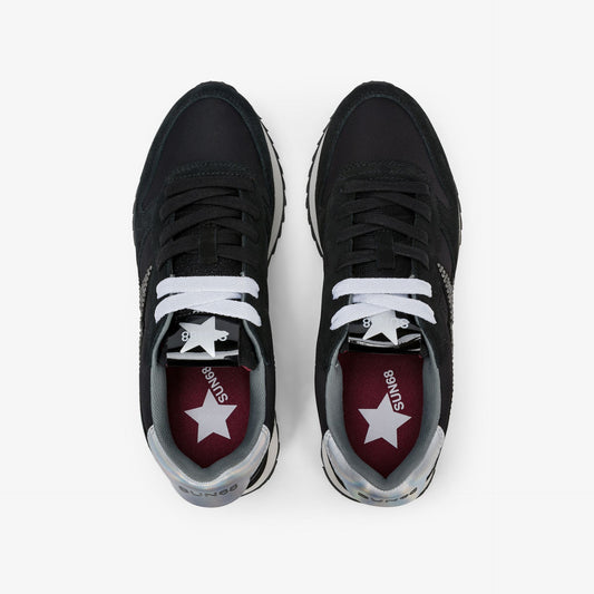 Sneaker Stargirl in suede e nylon con strass nero