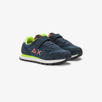 Sneaker Boy's Tom Fluo in nylon e suede blu navy