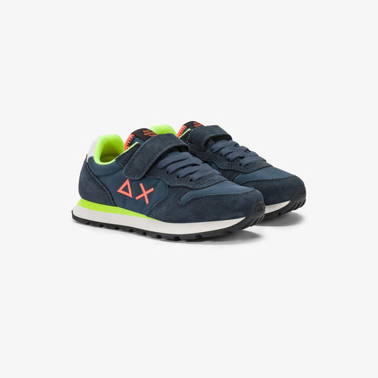 Sneaker Boy's Tom Fluo in nylon e suede blu navy