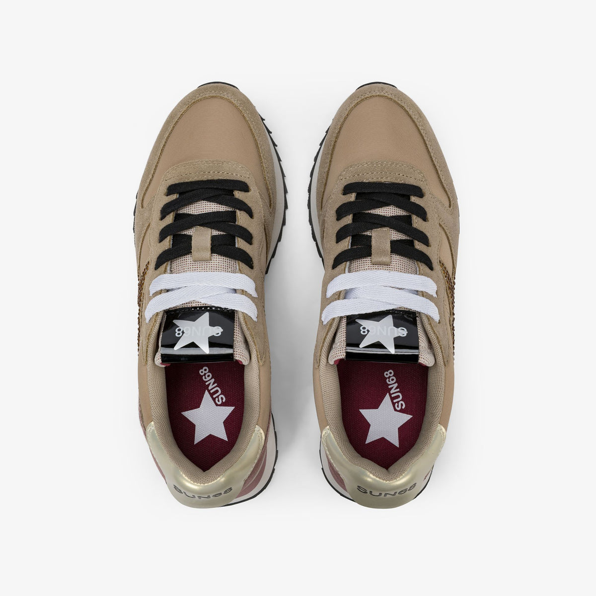Sneaker Stargirl in suede e nylon con strass beige scuro