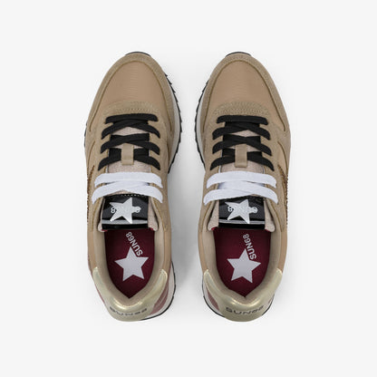 Sneaker Stargirl in suede e nylon con strass beige scuro