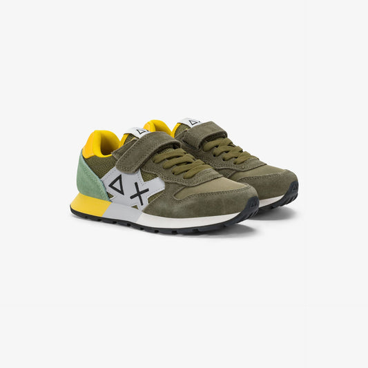 Sneaker Boy's Jaki Bicolor in mesh e suede verde salvia/verde militare